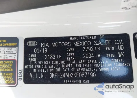 2019 Kia Forte Lxs from USA, damaged, VIN 3KPF24AD3KE087190